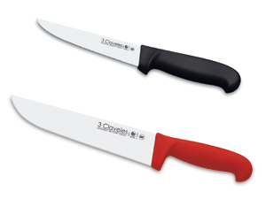 Dentro de la gama de cuchillos <b>3 Claveles</b> para la industria cárnica encontramos una amplia variedad de modelos y medidas en diferentes colores: <i>Negro, Amarillo, Azul y Rojo.</i>