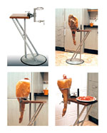 Soporte vertical para el corte de jamón patentado por <b>Diego Muñoz</b>.