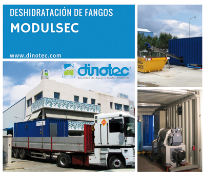 El equipo Modulsec de Dinotec es una planta móvil compacta de deshidratación de lodos en continuo, integrada en contenedor, que consigue reducir los costes de explotación de la EDAR en cuanto a retirada de lodos y asegura una extracción controlada automáticamente.