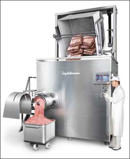<b>Seydelmann</b> presenta la <i>nueva picadora angular AW 300</i> de alto rendimiento capaz de procesar tanto carne fresca como congelada sin necesidad de cambiar el husillo de corte.